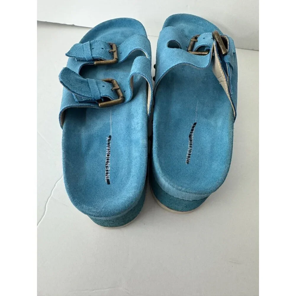 New Intentionally Blank Rule Breaker Suede Platform Sandals Blue Size 39 US 8.5